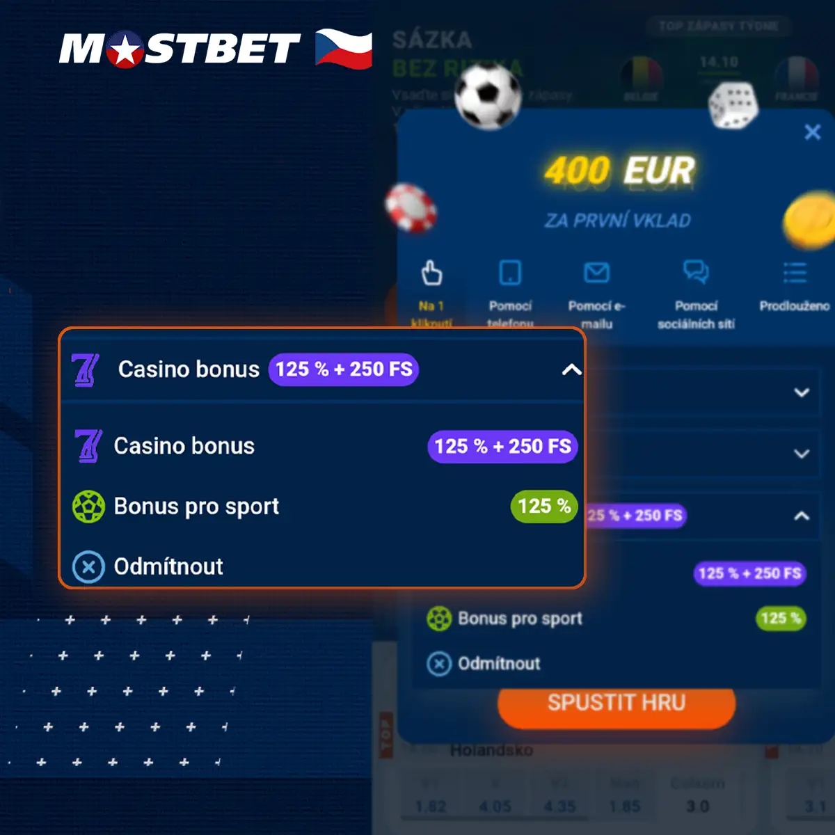 Při registraci vyberte uvítací bonus Mostbet