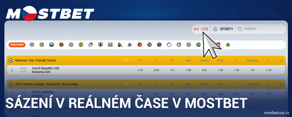 Live sázky v Mostbet CZ